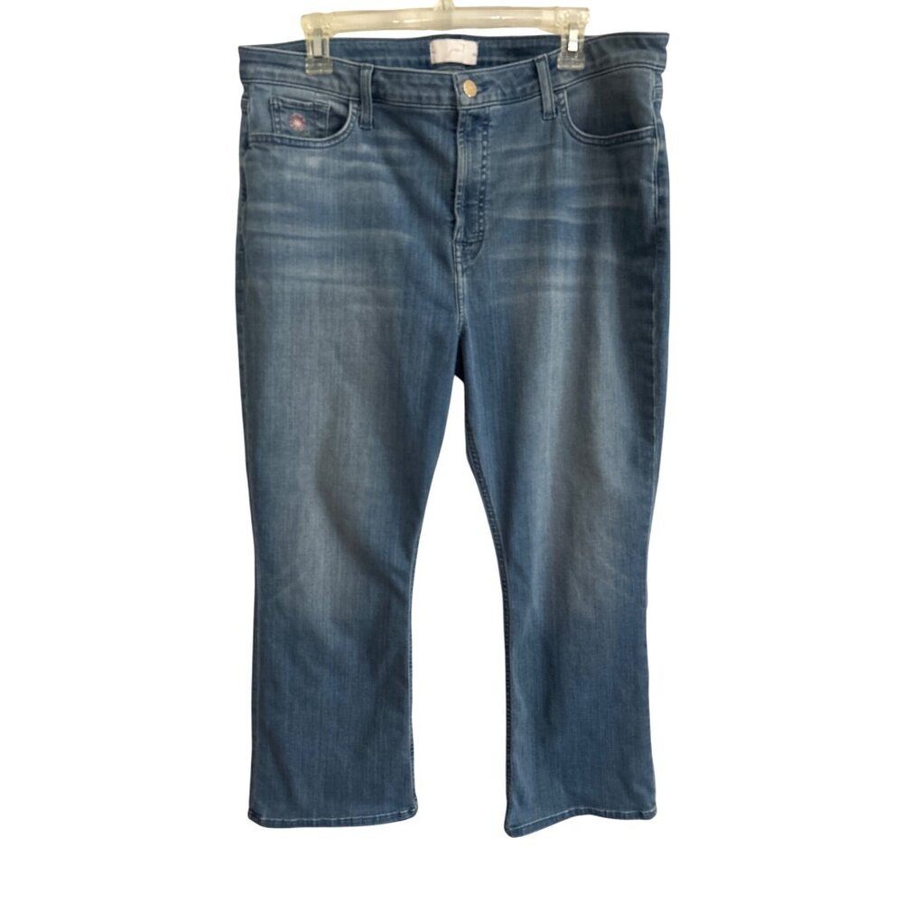 Jen 7 Cropped Kick Flare Jeans Size 16 Blue Denim Stretch Comfortable Casual